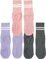 Non-Slip Athletic Socks Yoga Sports Yoga & Pilates Set of 3 Gray Purple Pink