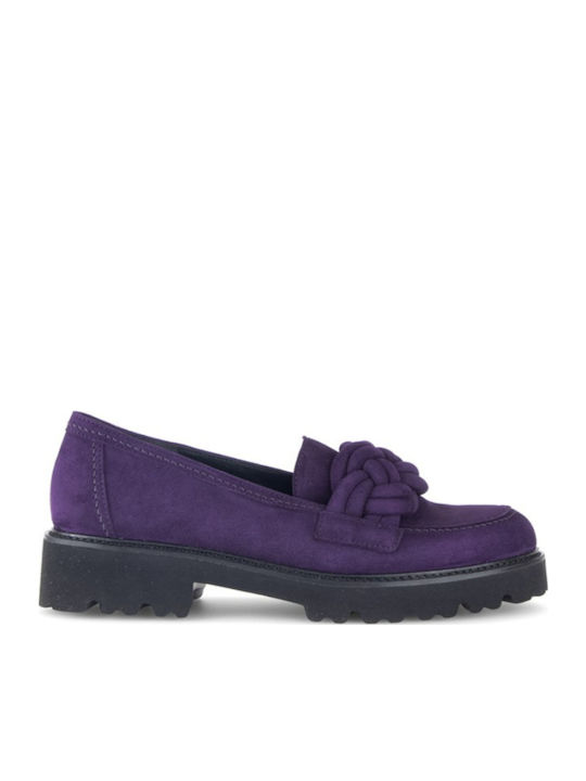 Leather Women's Moccasins in Purple Color