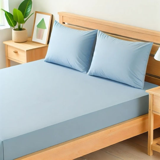 SpitiBazaar King Size 180x200+30εκ. με Λάστιχο Γαλάζιο