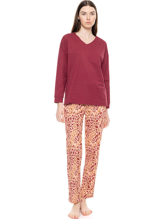 Pink Label Set Pijamale pentru Femei Bordeaux