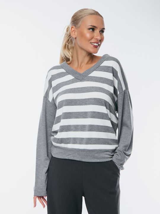Boutique Women's Blouse with V Neckline Striped...