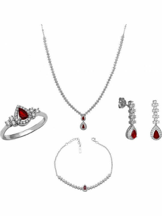 Set mit Halskette , Ohrringe & Ring aus Silber mit Steinen