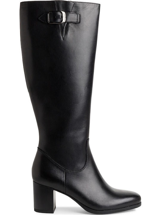 Tamaris Leather Medium Heel Women's Boots with Zipper Black 1-25547-43-001