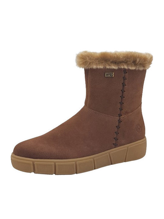 Leder Stiefeletten Damen mit Pelz Tabac Braun