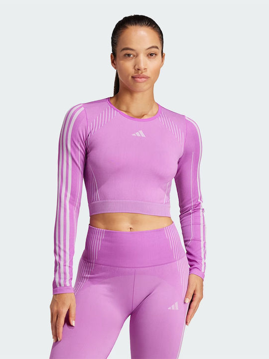 adidas Women's Long Sleeve Crop Sweater Purple