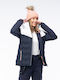 Women's Short Puffer Jacket Waterproof for Winter with Hood Beige