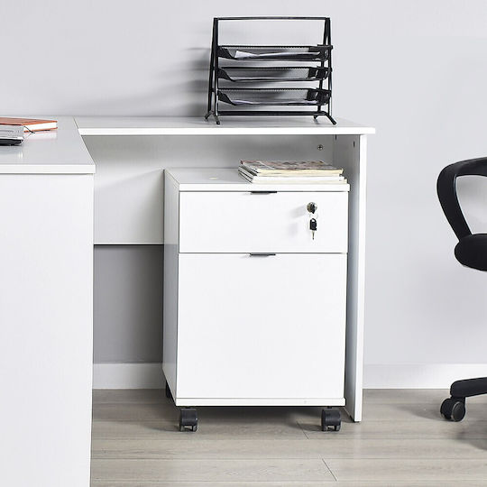 Office Storage Drawer Wooden with Wheels and Lock White 41x41x61cm
