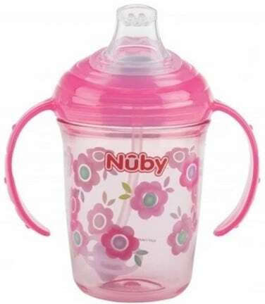 Nuby Educational Sippy Cup Plastic with Handles Pink Pink for 6m+m+ 240ml