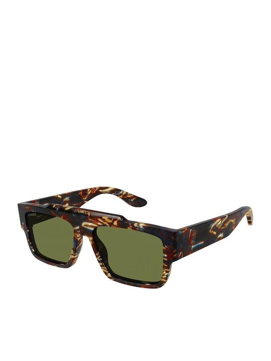 Gucci Men's Sunglasses with Brown Tartaruga Plastic Frame and Green Lens GG1460S 002