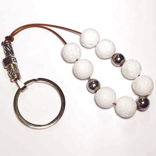 Semi-Precious Stones Keychain Worry Beads Natural Volcanic Lava Hematite