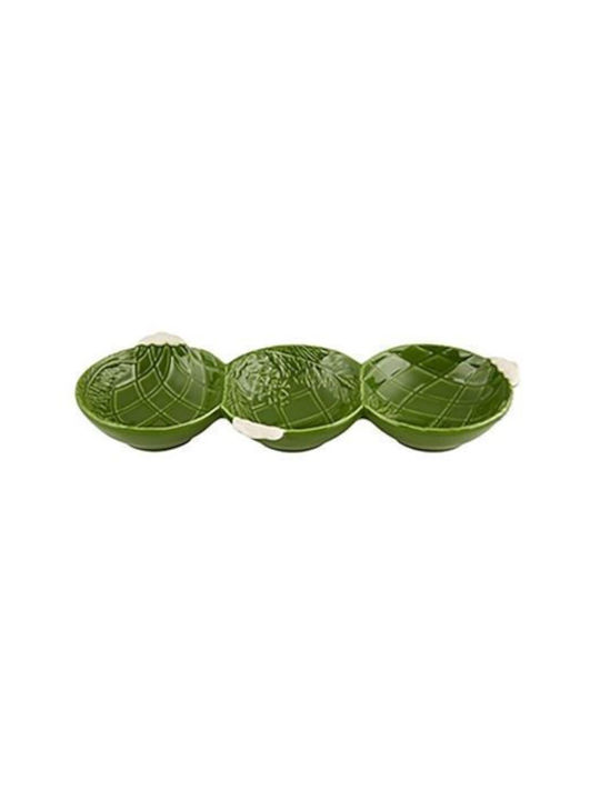 Dreiteilige Schale Weihnachtsornamente Grüne Keramik Bordallo Pinheiro 34,5 cm