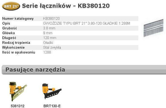 Bostitch Nägel Brt21 3,80 x 120mm 1288 Stk Kb380120