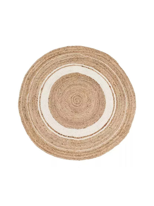 Natural Jute Rug White Round 120cm