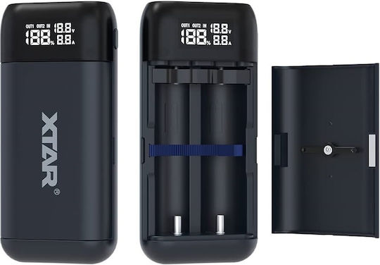 XTAR PB2SL USB Φορτιστής 2 Μπαταριών Li-ion Μεγέθους 18650/21700