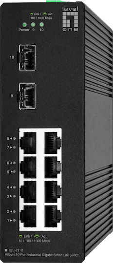 Level One IGS-2110 Managed L2 Switch with 8 Gigabit (1Gbps) Ethernet Ports and 2 SFP Ports