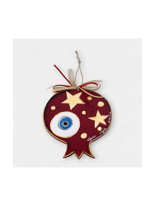 Artifact Handmade Hanging Lucky Charm Pomegranate Red made of Wood 12x12cm 1pcs