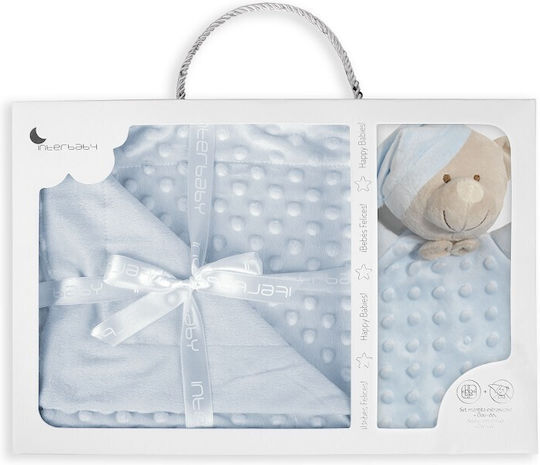 Interbaby Κουβέρτα Αγκαλιάς & Λίκνου Bear Βελουτέ Μπλε με Ζωάκι Blue 80x110εκ.