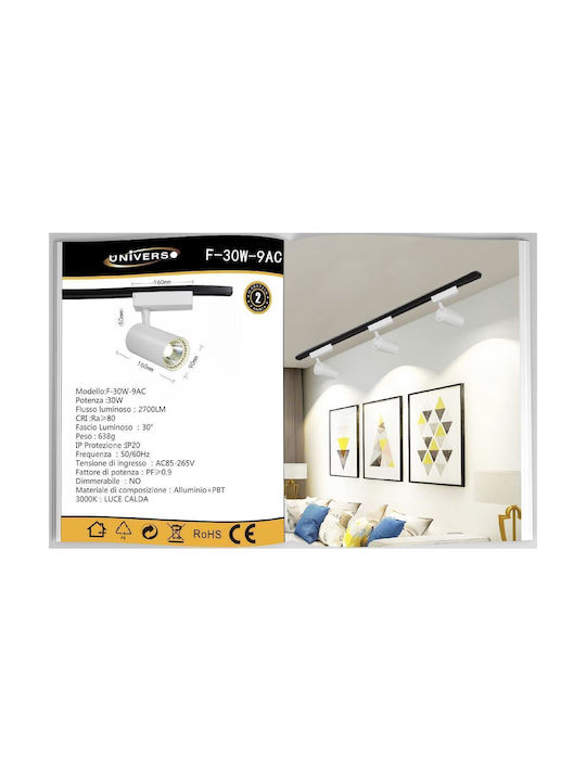 Universo Illuminazione Μονό LED Θερμό Λευκό Σποτ σε Λευκό Χρώμα