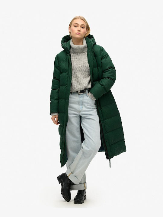 Superdry Women's Long Puffer Jacket Waterproof for Winter with