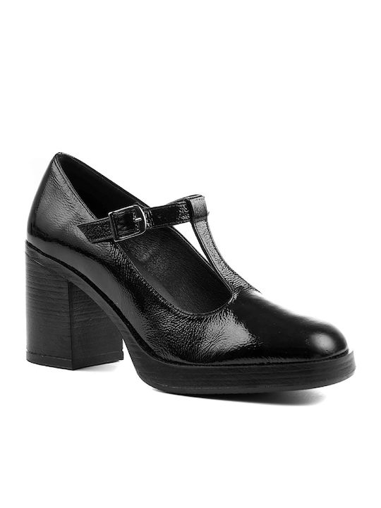 Leder Pumps mit Riemchen Schwarz