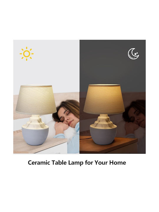 Aigostar Ceramic Table Lamp for Socket E14 with Gray Shade and White Base