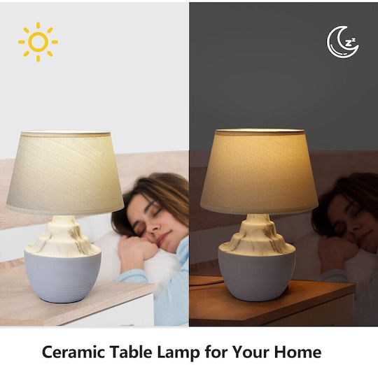 Aigostar Ceramic Table Lamp for Socket E14 with Gray Shade and White Base