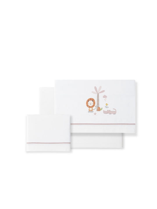 Interbaby Σετ Βρεφικά Σεντόνια Κούνιας Βαμβακερά με Λάστιχο White/Pink 115x175εκ. 3τμχ