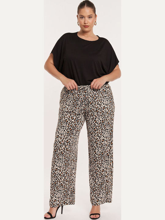 Women's High Waist Pantaloons with Rubber Band Leopard Beige