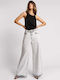 Women's High-waisted Fabric Trousers in Regular Fit Washed Grey