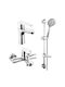 Complete Ferro Cordoba Set Basin Mixer + Bath Shower Mixer + Shower System 3 Functions Fully Chrome Plated