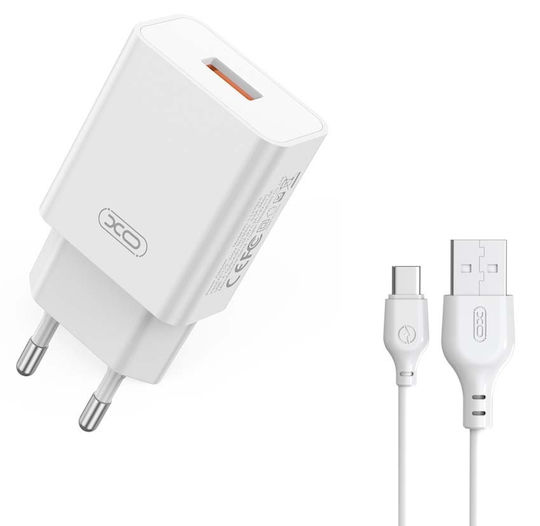 XO Φορτιστής GaN με Θύρα USB-A και Καλώδιο USB-C 18W Quick Charge 3.0 Λευκός (L127)