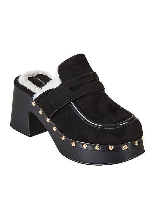 Elenross Suede Mules with Chunky High Heel in B...