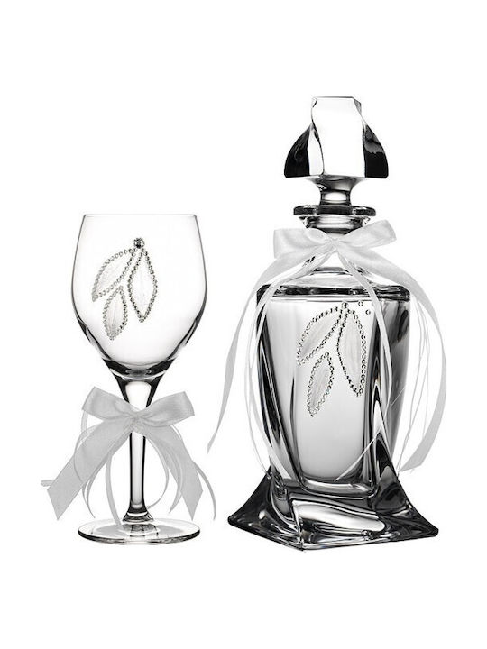 Ioannis European Crystals Wedding Carafe Set with Wine Glass made of Crystal White 2pcs