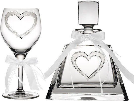 Ioannis European Crystals Wedding Carafe Set with Wine Glass made of Crystal White 2pcs