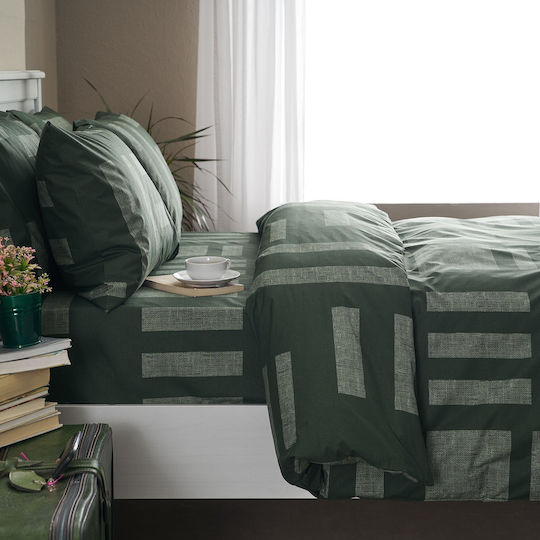 Charalambidis Textiles Sheet Single with Elastic Band from Cotton & Polyester Green 90x200cm