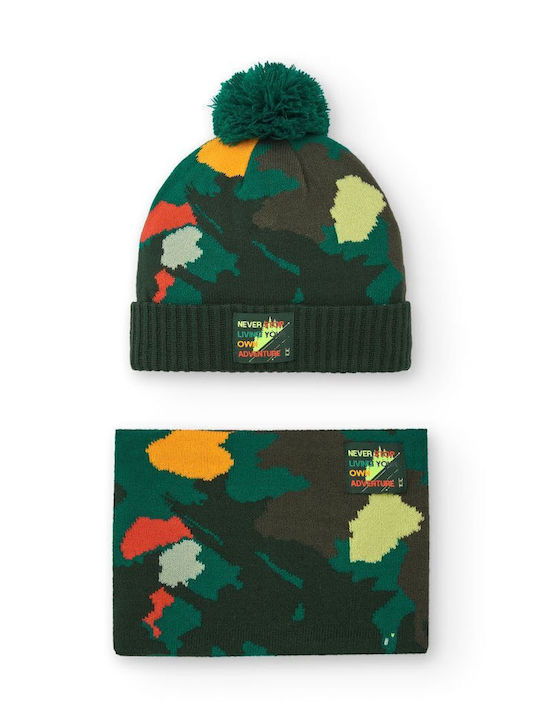 Kids Beanie Set with Scarf Knitted Green