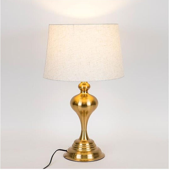Metall Tischlampe mit Beige Schirm und Gold Basis