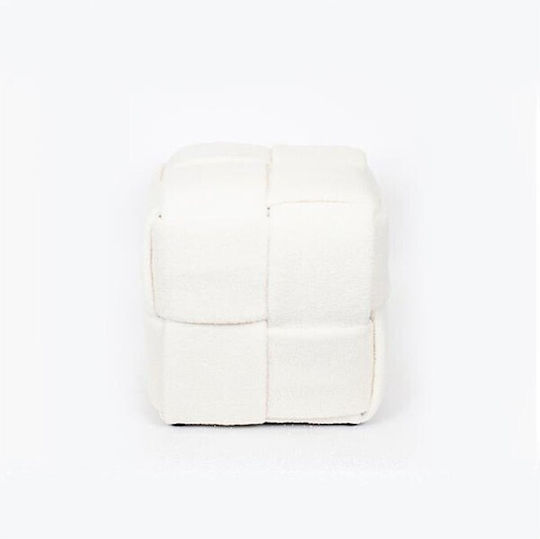Taburet de Living Tapițat cu Țesătură Bouclé Alb 38x38x40 cm