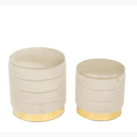 Set de Taburete pentru Sufragerie Tapițate cu Catifea Bej 2 Buc. 34.5x34.5x38.5 cm