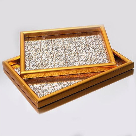Plastic Rectangular Decorative Tray with Mirror 40x30x2.8cm 2pcs