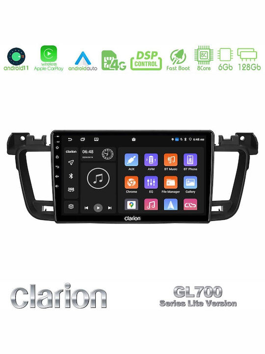Clarion Car Audio System for Peugeot 508 2010-2018 (Bluetooth/USB/WiFi/GPS/Apple-Carplay/Android-Auto) with Touch Screen 9"