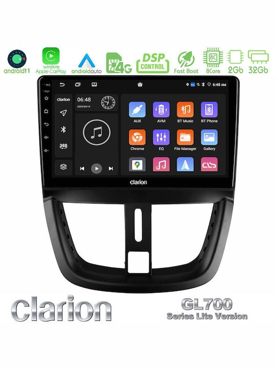 Clarion Car Audio System for Peugeot 207 2006-2012 (Bluetooth/USB/WiFi/GPS/Apple-Carplay/Android-Auto) with Touch Screen 9"