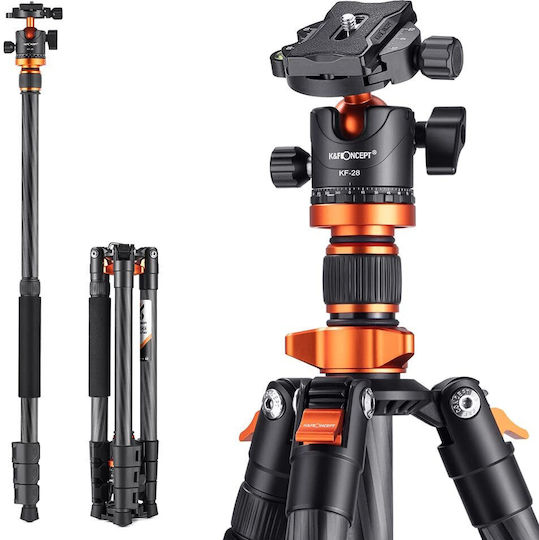 K&F Concept Trepied Din Fibră De Carbon Cu Cap Sferic Până La 160cm Și Sarcină Maximă 10kg