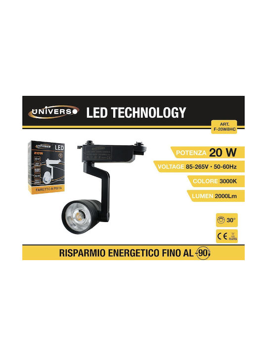 Universo Illuminazione Μονό LED Θερμό Λευκό Σποτ σε Μαύρο Χρώμα