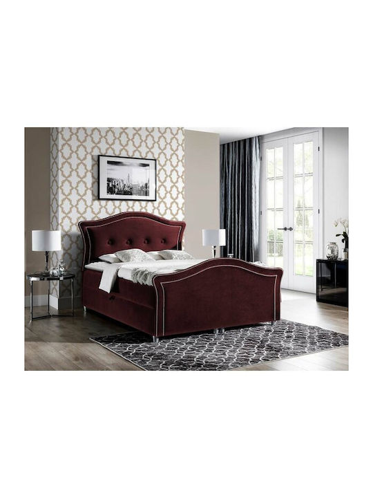 Baltimore 136 Pat Semi-dublu Tapițat cu Material Roșu cu Spațiu de Stocare Plăci și Saltea 120x200cm