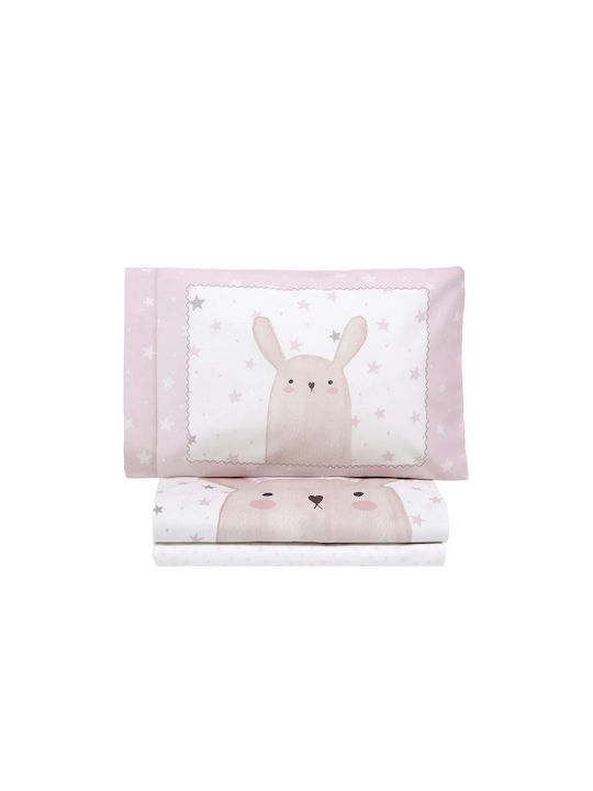 Nima Σετ με Λάστιχο Bunny Ροζ 70x140εκ.