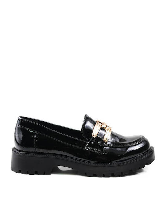 Loafers grecești negri cu decorațiune ciocănită