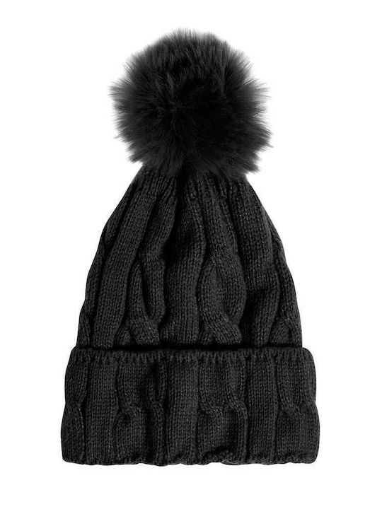 Beanie Γυναικείος Σκούφος Πλεκτός σε Μαύρο χρώμα