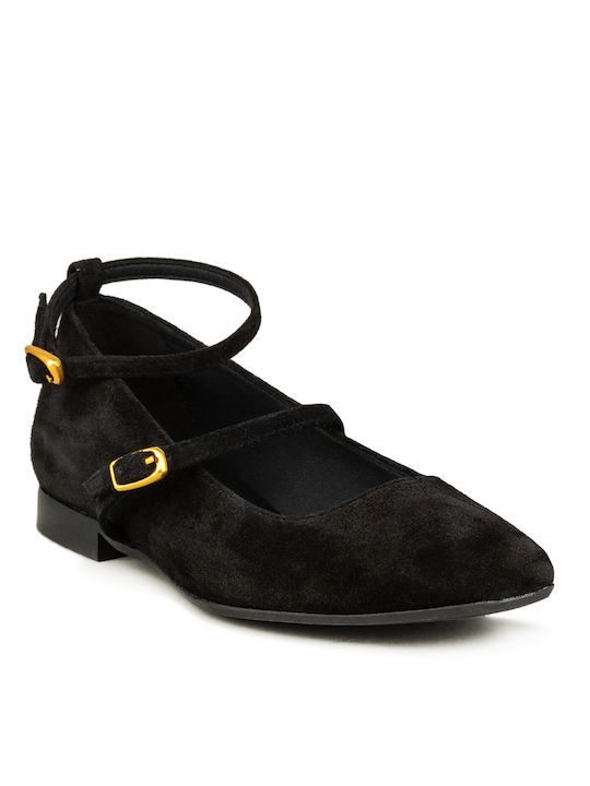 Δερμάτινες Γυναικείες Μπαλαρίνες σε Μαύρο Χρώμα