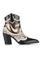Leder Damen Cowboy-Stiefeletten Schwarz